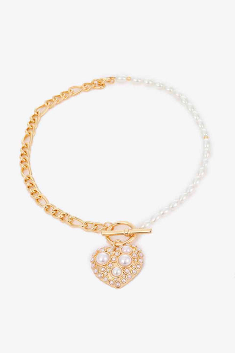 Heart Pendant Half Chain Half Pearl Necklace